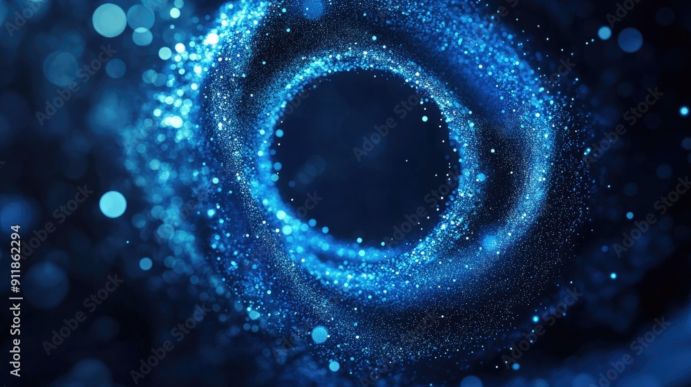 Poster abstract blue circle wave display with defocused light dots, perfect for dynamic backgrounds