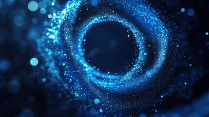 Abstract blue circle wave display with defocused light dots, perfect for dynamic backgrounds