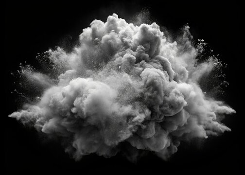 A close-up shot of a dense dust cloud in black and white