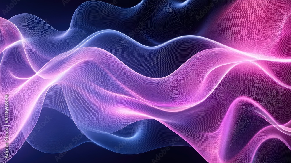 Poster abstract, wavy ultraviolet lines creating a radiant background with space for text