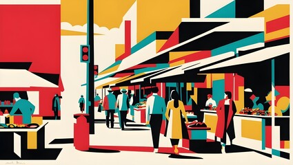 Busy street market Generative AI