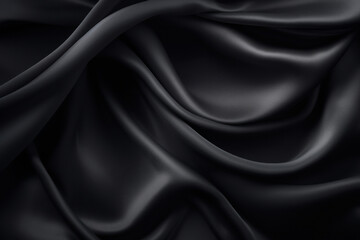 Fototapeta premium Processed collage of smooth elegant wavy deep black silk cloth fabric material texture. Background