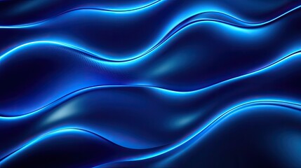 Obraz premium Elegant blue neon waves with a soft glow, perfect for a tranquil and stylish background.