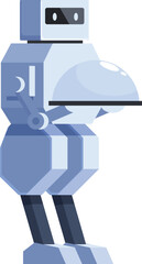 Futuristic robot waiter is holding a serving tray with a metal cloche, ready to serve a meal