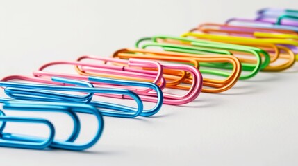 Row of paper clips for art and craft on a white background generative ai