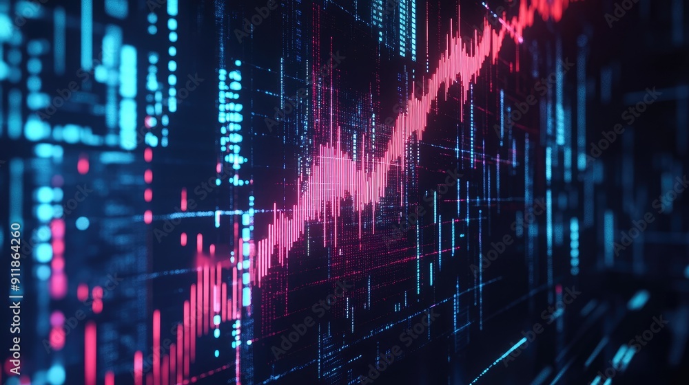 Poster futuristic stock market graph with digital lines and data points, representing financial trends and 