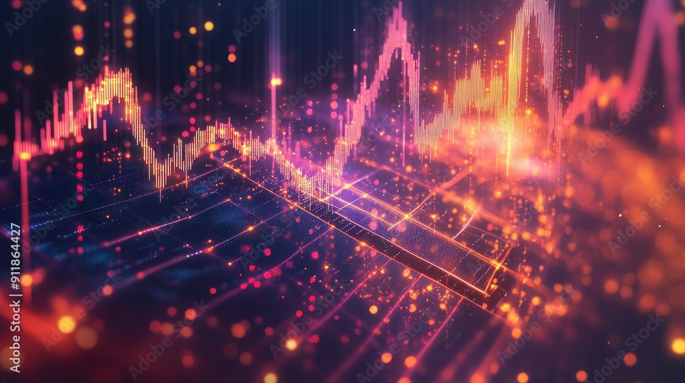 Aufkleber vhigh-tech stock market graph with abstract lines and glowing data, perfect for financial concepts.