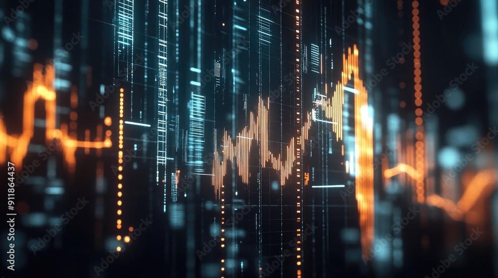 Aufkleber vhigh-tech stock market graph with abstract lines and glowing data, perfect for financial concepts.