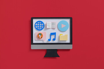 the modern flat interface on PC over the red background