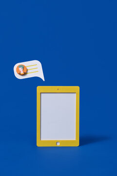 Paper cut smartphone and Notification speech bubble on blue background
