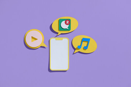 Smartphone design with speech bubbles and popped up icons