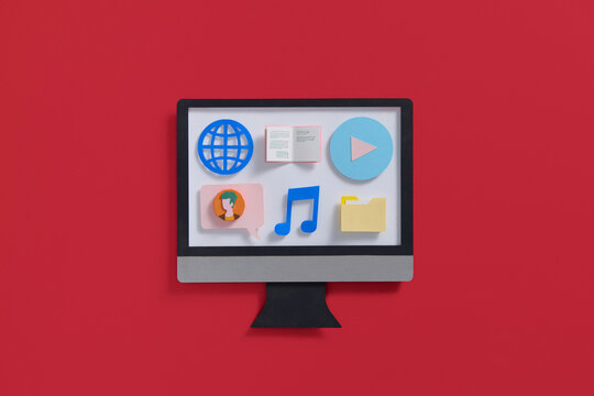 the modern flat interface on PC over the red background