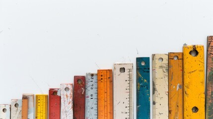 Row of rulers for art and craft on a white background generative ai