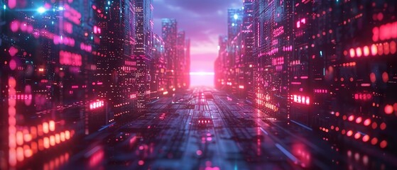 Fototapeta premium Cyberpunk education with digital tutors and neon-lit learning aids, Cyberpunk, Neon, 3D Render