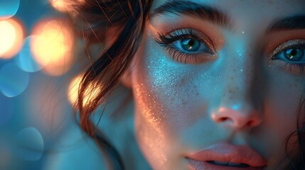 A realistic photograph, 8K resolution, shot on professional DSLR camera, shallow depth of field, tack-sharp focus, exquisite detail, high dynamic range of A professional makeup artist creating 