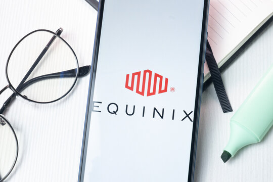New York, USA - 1 August 2024: Equinix Logo on Phone Screen, Company Icon on Display