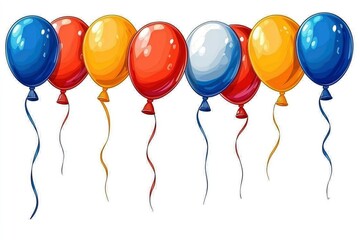 Colorful Balloons with Strings Isolated on White Background