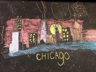 Chalk drawing of Chicago