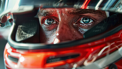 Fototapeta premium Racing Driver's Eyes Focused with Helmet On