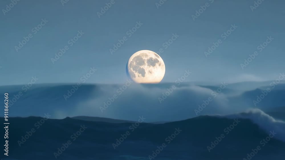 Poster hazy lunar eclipse over serene ocean water at dusk generative ai