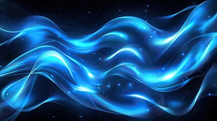 Soft blue neon waves flowing gracefully, creating a sophisticated and tranquil background illustration.