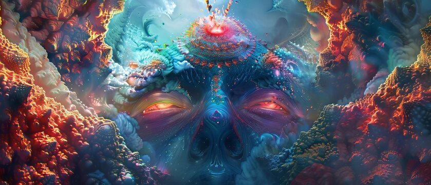 Psychedelic coaching session with colorful, abstract educational tools, Psychedelic, Multicolor, Digital Art