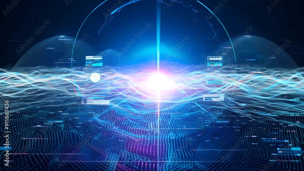 Poster quantum computer visuals of tech calculations generative ai