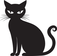 Silhouette of halloween cat vector icon, black and white cat