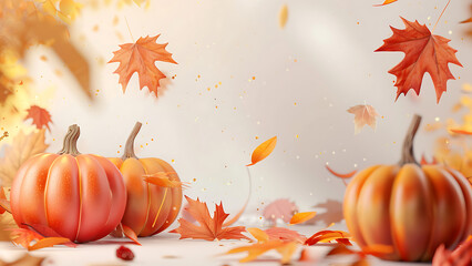 Naklejka premium Autumn Theme with Pumpkins and Leaves
