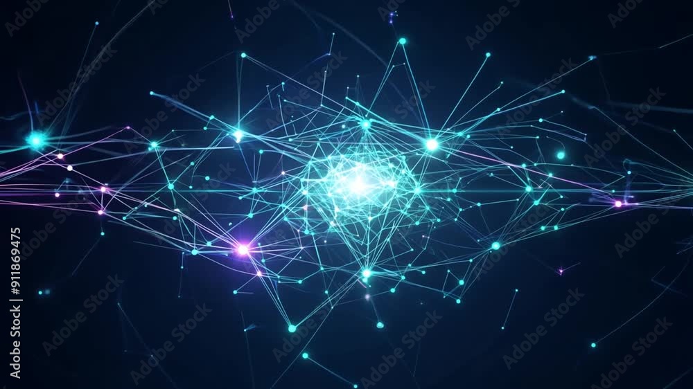 Poster abstract neural network visual representation in dark space generative ai