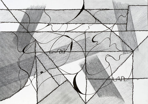 A monochrome pencil and ink anstraction