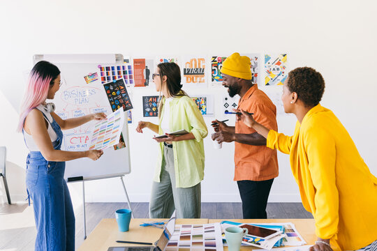 Creative team collaborating during a productive brainstorming session