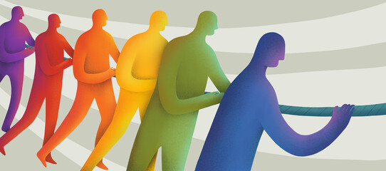 Team of People Pulling a Rope