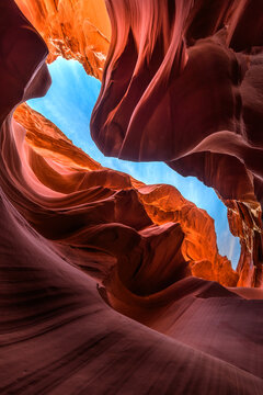 Sky above the Colorful sandstone formations in Lower Antelope Canyon