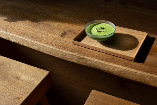 Japanese traditional green matcha tea in iced version