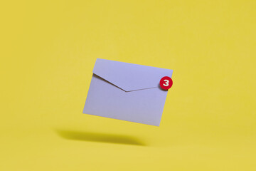 Purple Envelope With Notification Icon On Yellow Background