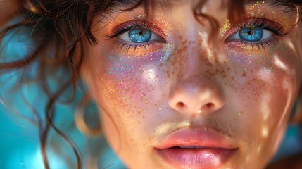 A realistic photograph, 8K resolution, shot on professional DSLR camera, shallow depth of field, tack-sharp focus, exquisite detail, high dynamic range of An influencer trying out new makeup 