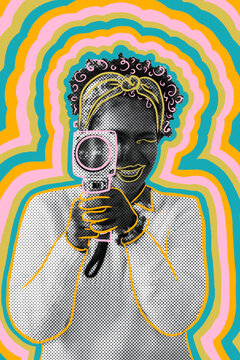 Collage woman with a cinecamera