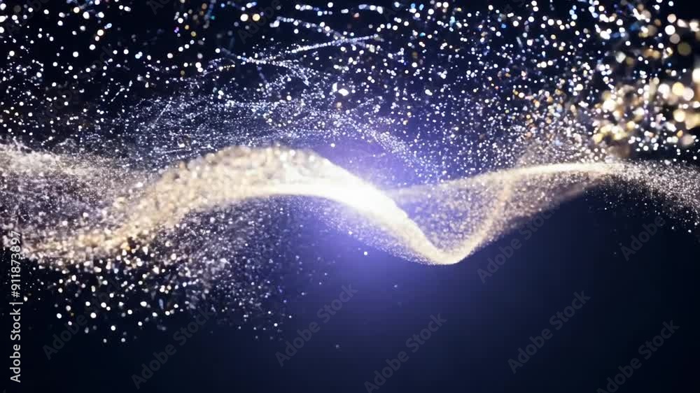 Poster sparkling glitter particles create a magical effect in dark space generative ai