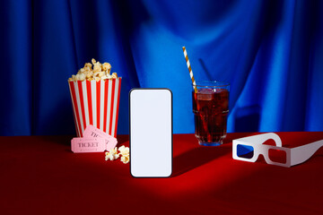 Mockup of Smartphone with Movie Theater Items