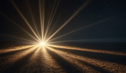 Bright light emanating rays across a dark, starry night.