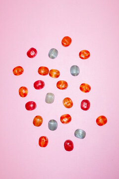Colorful sweet sugar hard candy caramel with hard direct flashlight