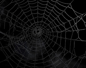 Fototapeta premium Spider web silhouette against black wall - halloween theme dark background