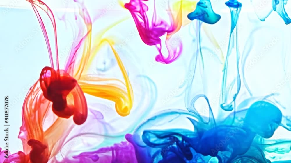 Poster colorful ink drops mixing in water creating abstract patterns generative ai