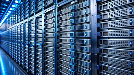 A close-up shot of backup tapes or storage systems in a server farm, highlighting the critical role of data backup and storage for disaster recovery and data protection | ACTORS: None | LOCATION TYPE: