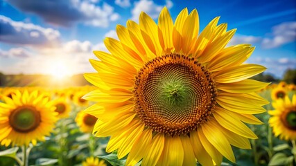 Fototapeta premium Close-up of a single sunflower, bright natural light, vibrant and cheerful.