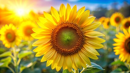 Obraz premium Close-up of a single sunflower, bright natural light, vibrant and cheerful.