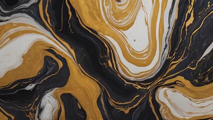 Stunning abstract artwork featuring spiral paint patterns in white, black and gold. Abstract background video