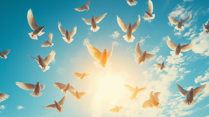 doves of peace against the azure sky