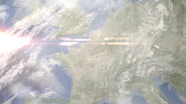 Earth zoom in from space and focus on Bezons, France. Background for travel intro or blog. Satellite view. 3D style Animation. Images from NASA.